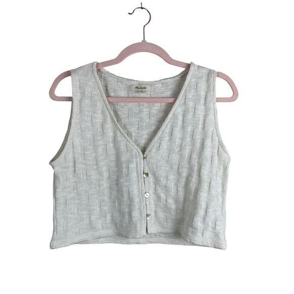 Madewell Top Womens Small Ivory Basketweave-Stitch Vest Textured Knit Cropped - Picture 3 of 12
